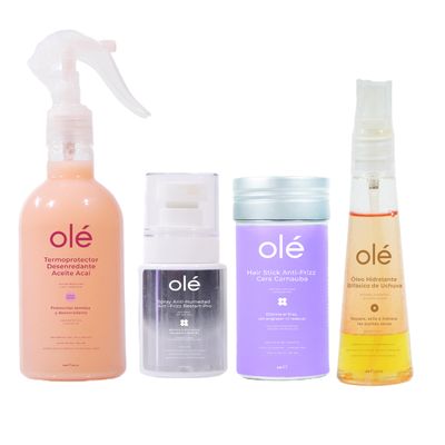 OL Bye Bye Frizz 4 Piece Pack - Detangling Thermoprotector + Anti-Frizz Anti-Humidity Spray + Hair Wax Stick + Uchuva Fruit Oil Hair Treatment