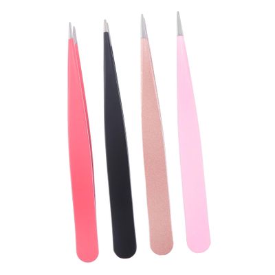 Vaguelly 4pcs Pointed Mouth Eyebrow Clips Stainless Steel Cosmetic Tools for Easy Eyebrow Trimming Compact Multi-color Design for Home Travel Use