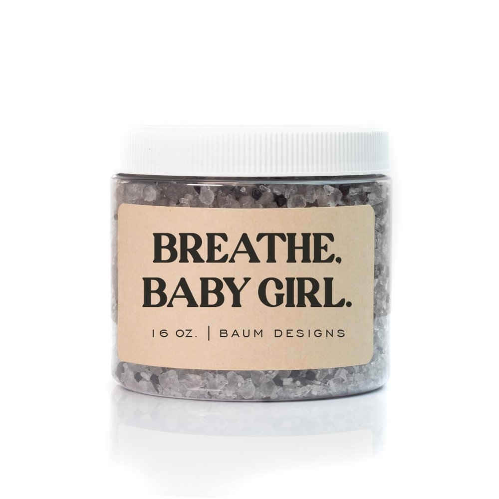 Funny Bath Salts 16oz/1lb | Pink Himalayan or Black Lava Salt, Magnesium | All Natural, Dye Free (Breathe Baby Girl, Black Lava Salts)