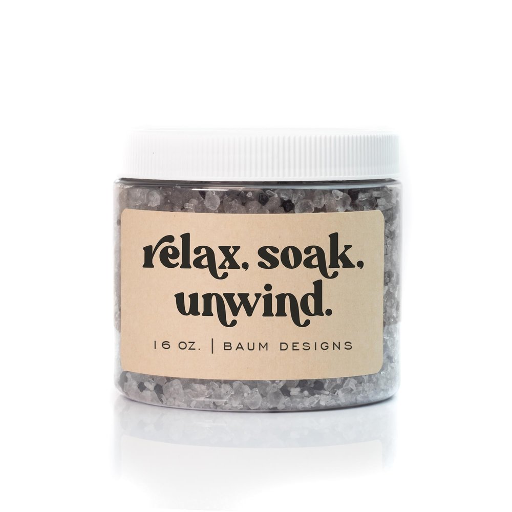 Funny Bath Salts 16oz/1lb | Pink Himalayan or Black Lava Salt, Magnesium | All Natural, Dye Free (Relax Soak Unwind, Black Lava Salts)