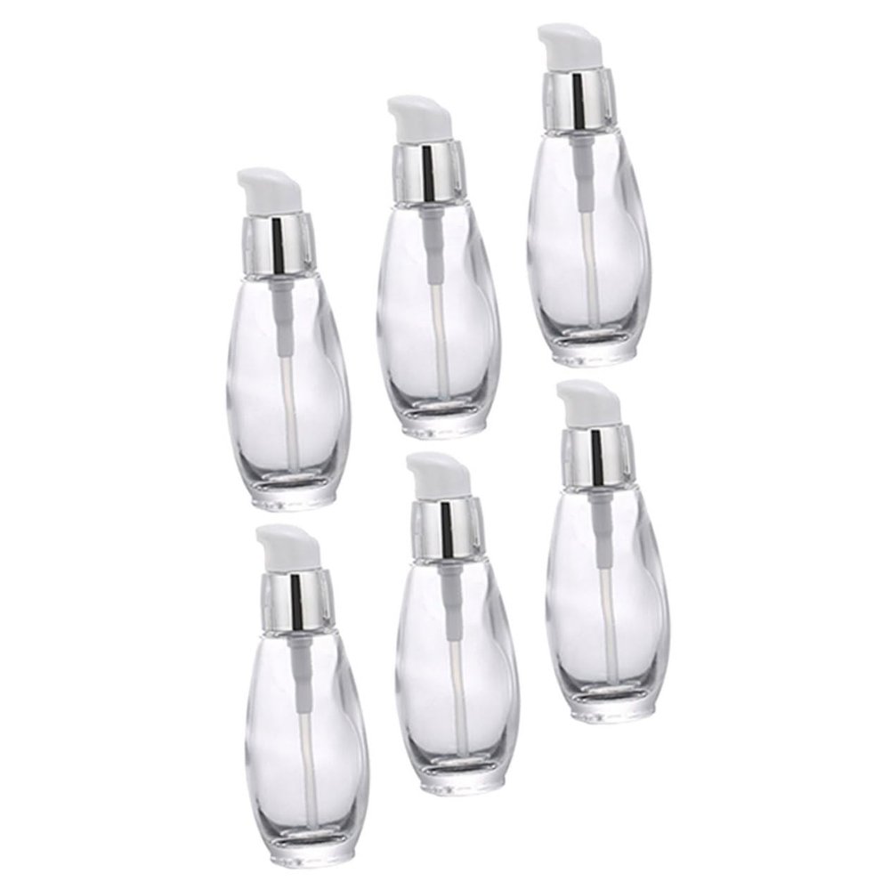 Gogogmee 6Pcs Travel Lotion Pump Bottles Leakproof Glass Containers with Collar Pumps for Liquid Cosmetic Storage for Travel Camping