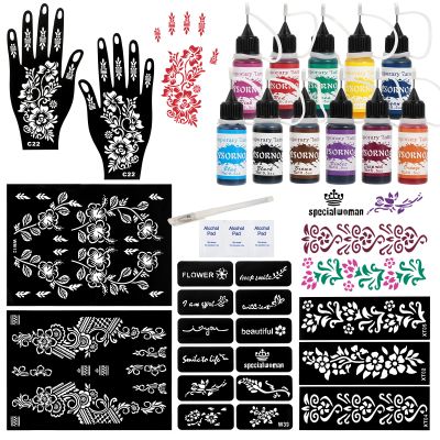11 Colors Temporary Tattoo Ink Kit, 11 Bottles Tattoo Ink with 1Pcs Outline Pen for DIY Body Paint, Safe & Easy tattoos(Black,Red,Green,Purple,Orange,Navy, Blue,Brown,Pink,Grey,Yellow)