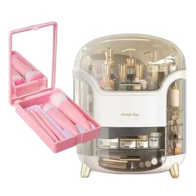 AYAEXPRESS 1 Pc Makeup Organizer, Bathroom Countertop comes with a makeup brush case that includes a small mirror, Vanity Makeup Organizer, Makeup Storage Organizer, Cosmetic Organizer.