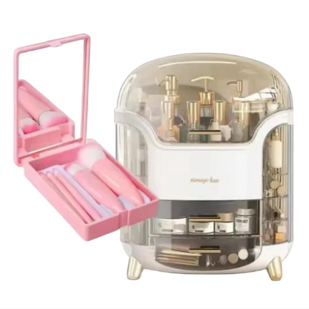 AYAEXPRESS 1 Pc Makeup Organizer, Bathroom Countertop comes with a makeup brush case that includes a small mirror, Vanity Makeup Organizer, Makeup Storage Organizer, Cosmetic Organizer.