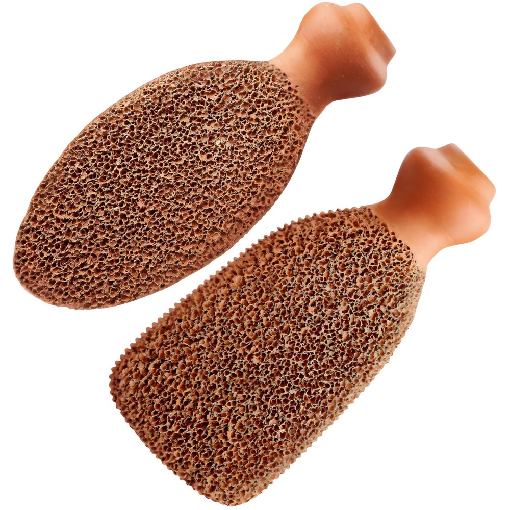 2pcs (Divine & Opulent) Natural Terra Cotta Pumice Stone for Feet Lasts 7+ Years (+Organic Cocoa) Foot Scrubber Callus Remover
