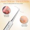 Teenitor 4 Pcs Professional Blackhead Tweezers and Pimple Popper Tool Kit, Stainless Steel Cell Tweezers for Blackhead, Pimple, Whitehead, Ance view 4