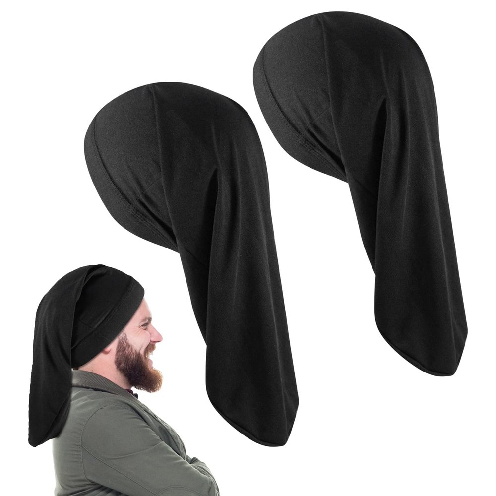 2-Pack Dreadlock Cap Set - Frizz-Free & Breathable Fabric, Adjustable for Locs, Braids, or Textured Hair, Perfect for Sleep, Workout, Shower, or Daily Styling Black
