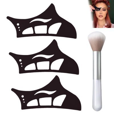 3 PCS Eyeshadow Stencil, Reusable Eyeshadow Tool, Comes with 1 Brush, 5-in-1 Design, Easy to Clean for Eyes, Cat Eye Liner Template Guide (Black)