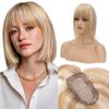 S-noilite Human Hair Toppers for Women with Bangs 100% Real Human Hairpiece 5"x3" Clip in Silk Base Topper Piece Cover Thinning Fine Hair 8 inch Golden Brown Highlighted Blonde view 1