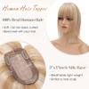 S-noilite Human Hair Toppers for Women with Bangs 100% Real Human Hairpiece 5"x3" Clip in Silk Base Topper Piece Cover Thinning Fine Hair 8 inch Golden Brown Highlighted Blonde view 2