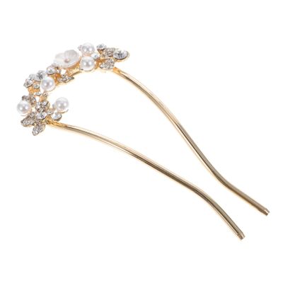 Happyyami Luxury Hairpin Pearl and Rhinestones Women Bun Hair Accessory Hair Stick Fork Wedding for Brides