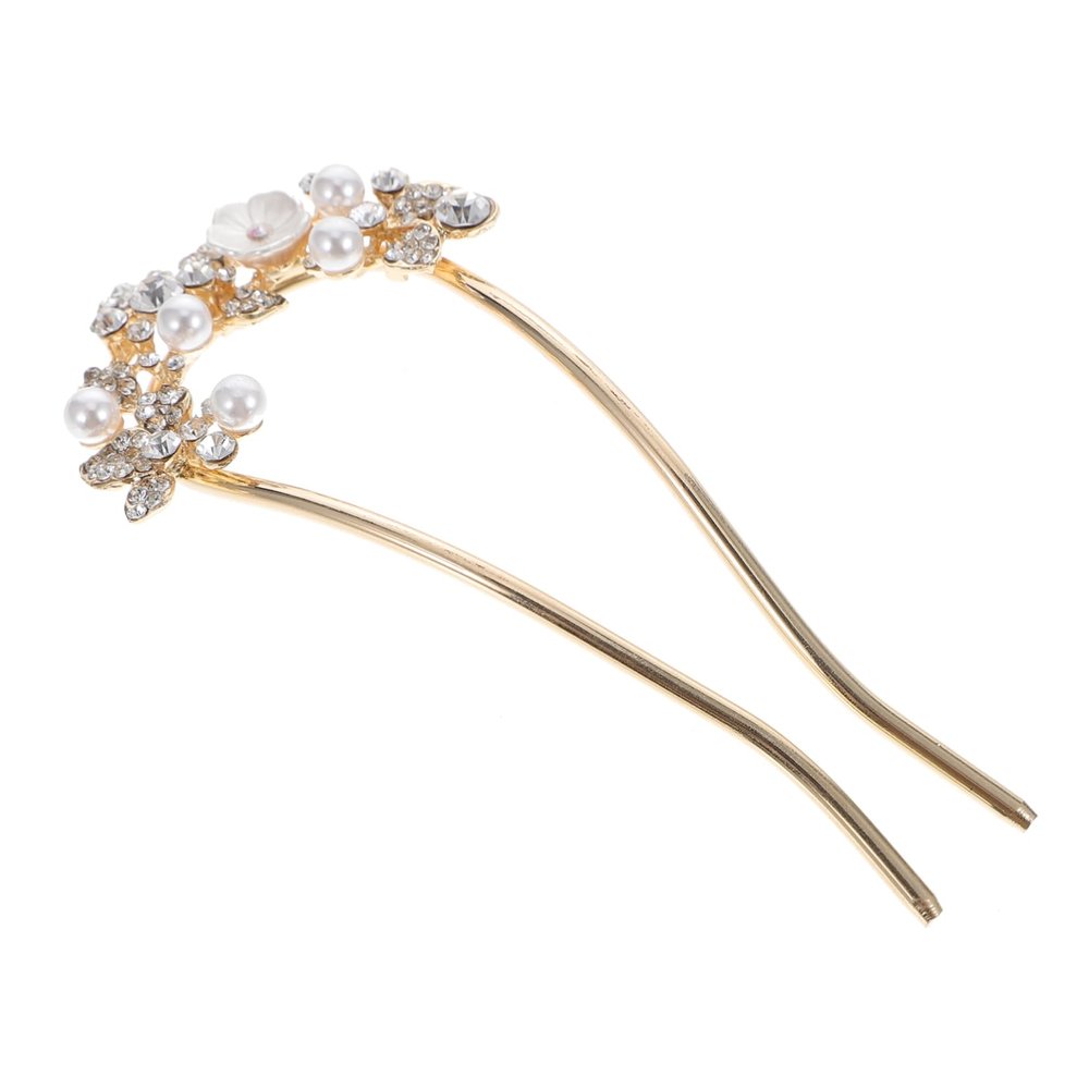 Happyyami Luxury Hairpin Pearl and Rhinestones Women Bun Hair Accessory Hair Stick Fork Wedding for Brides