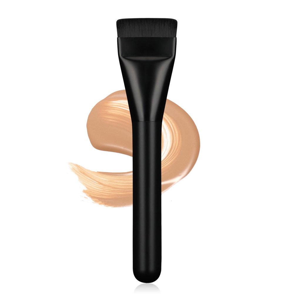 Flat Foundation Brush for Liquid Makeup,14CM Premium Fast Flawless Flat Top Kabuki Makeup Brushes Face Cosmetics Concealer Brush for Liquid, Blending, Powder, Cream, Powder, Blush, Buffing Black