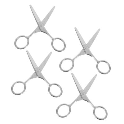 DEARMAMY 4pcs Stainless Steel Tip Scissors for Eyebrows Beard and Nose Hair Trimming Precision Grooming Tools for Men and Women Safe and Beauty Scissors