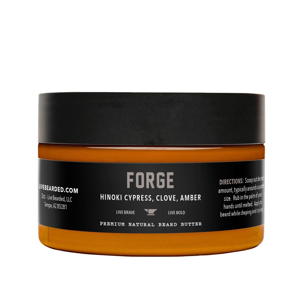 Live Bearded Beard Butter, 3 fl oz - Made in the USA - All-Natural Leave-in Conditioner and Softener with Shea | Forge Scent - Hinoki Cypress, Clove, Amber
