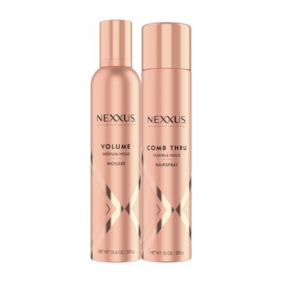 Nexxus Volumizing Foam Hair Styling Mousse 10.6 oz & Flexible Hold Comb Thru Hairspray 10 oz Bundle