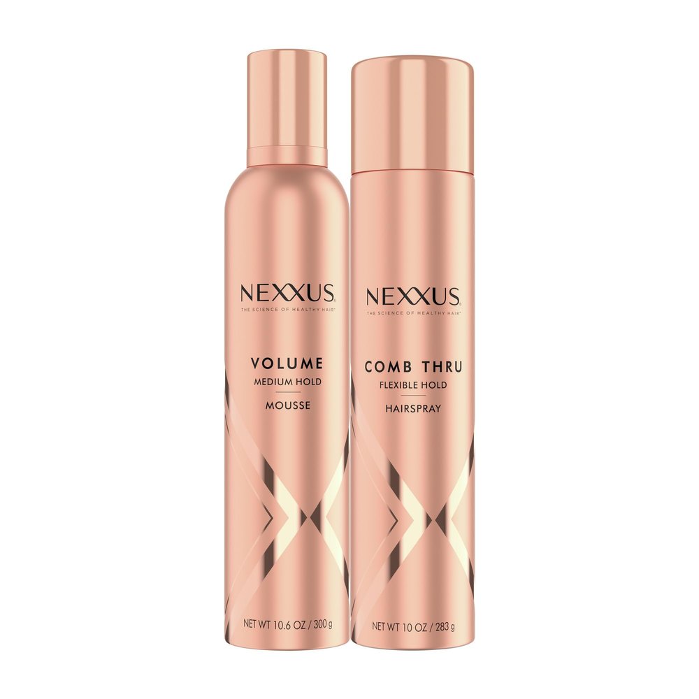 Nexxus Volumizing Foam Hair Styling Mousse 10.6 oz & Flexible Hold Comb Thru Hairspray 10 oz Bundle
