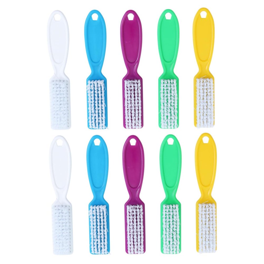 BIUDECO 10pcs Fingernail Brush Nail Cleaning Brush Long Handle for Cleaning for Hands Feet and Kitchen Bathroom Use Random Color