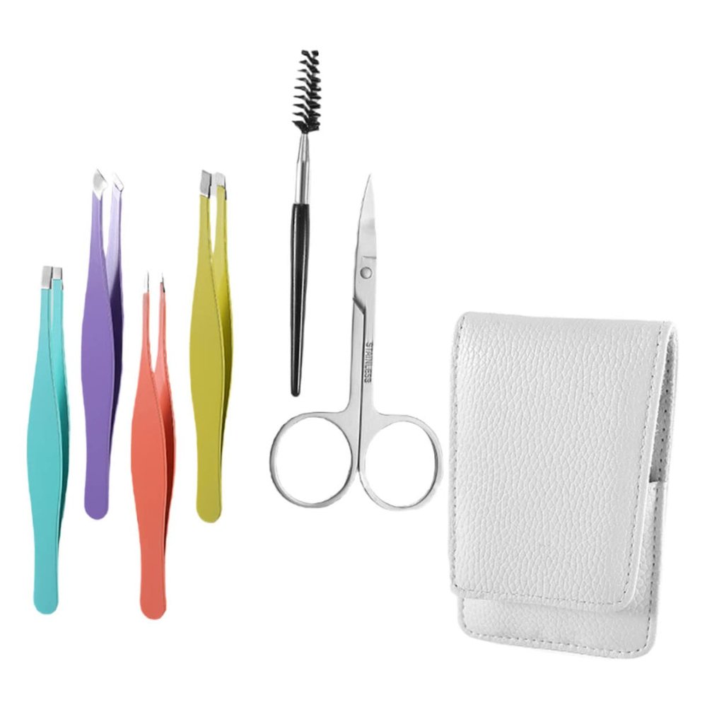 Healvian 6-Piece Colorful Eyebrow Tweezers Kit Stainless Steel Eyebrow Trimmer Set Travel Scissors for Precision Grooming
