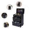 APOUDM 3 In 1 Professional Makeup Train Case Aluminum Cosmetic Case Rolling Makeup Case Extra Large Trolley Black view 2