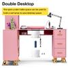 Manicure Table Nail Station w/Dust Collector - L-Shaped Nail Tech Table with Shelves, Storage Cabinets, Drawers, Metal Handles & Legs, Salon Wrist Rest, Beauty Salon Workstation Decor (Pink) view 4