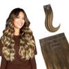GOO GOO Invisi Edge Clip in Hair Extensions, 18inch 50g 4Pcs, Injected Seamless PU Clip in Hair Extensions, Virgin Real Human Hair, #4/27/4 Balayage Chocolate Brown to Caramel Blonde view 1