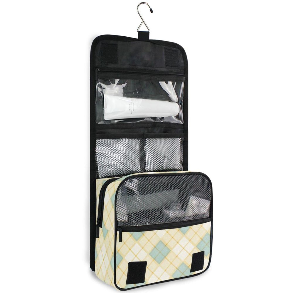 JUNZAN Hanging Toiletry Bag for Women Men Ginham Travel Cosmetic Bag with Hook Family Makeup Organizer Butter Yellow