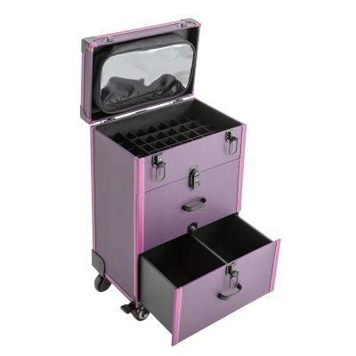 Ginelm Professional Rolling Makeup Case Large Capacity w/Wheels & Locks, Detachable Organizer for Salon Artists, Travel, Home Storage (Purple)