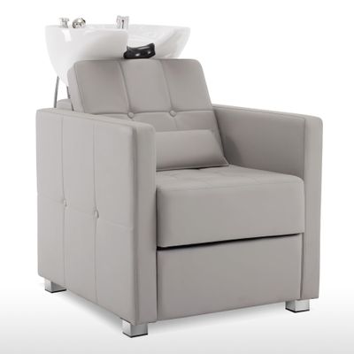 BarberPub Backwash Shampoo Station Chair, Adjustable Porcelain Ceramic Hair Wash Bowl, Vacuum Breaker, Professional Shampoo Chair and Bowl Unit for Salon and Spa 9309 (Gray)