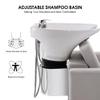 BarberPub Backwash Shampoo Station Chair, Adjustable Porcelain Ceramic Hair Wash Bowl, Vacuum Breaker, Professional Shampoo Chair and Bowl Unit for Salon and Spa 9309 (Gray) view 3