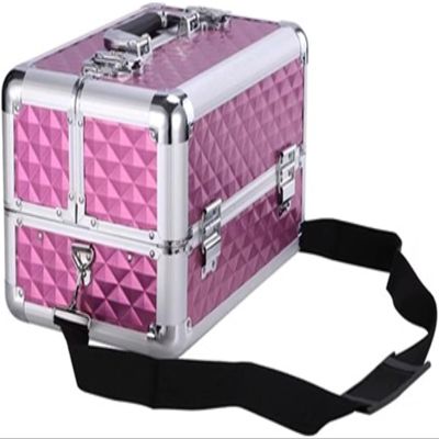 Professional Rolling Makeup Case Luggage Cosmetic Cases, with Shoulder Strap, Clasp Locks, with Keys(Pink,35x23x30cm)