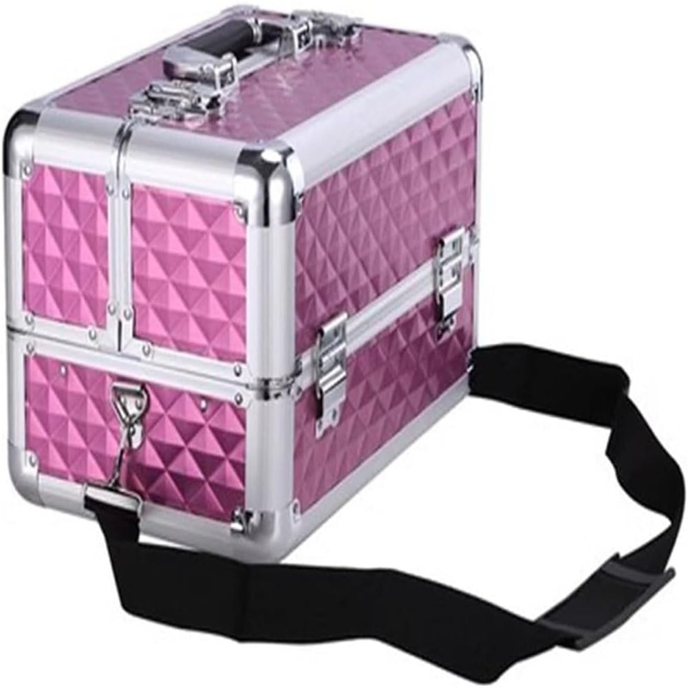 Professional Rolling Makeup Case Luggage Cosmetic Cases, with Shoulder Strap, Clasp Locks, with Keys(Pink,35x23x30cm)