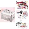 Professional Rolling Makeup Case Luggage Cosmetic Cases, with Shoulder Strap, Clasp Locks, with Keys(Pink,35x23x30cm) view 3
