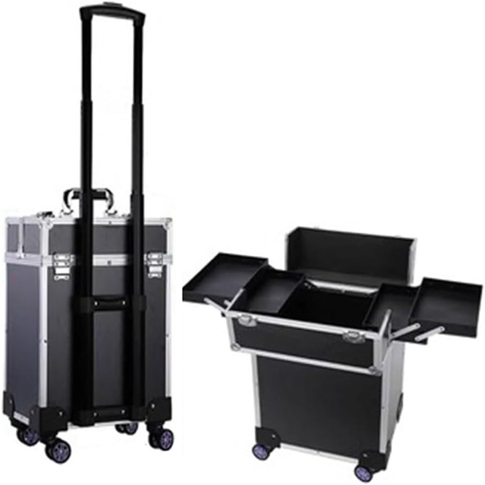 LemNin Professional Rolling Makeup Case Metal Frame Cosmetic Tool Storage Organiser, with Wheels Lockable(34x24x54cm-A)