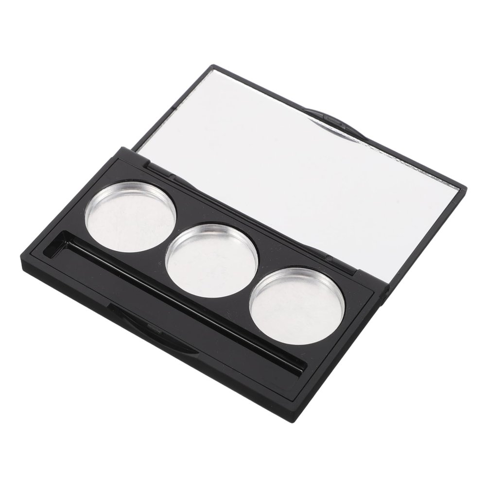 Happyyami Rectangular Black 3-Grid Eyeshadow Palette Brush Slots Refillable Makeup Organizer for Blush and Lipstick Samples Travel-Friendly Cosmetic Container for Women