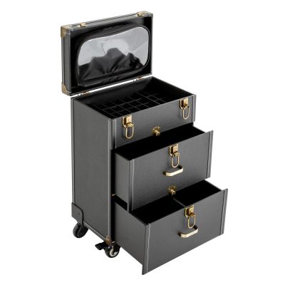 Ginelm Professional Rolling Makeup Case Large Capacity w/Wheels & Locks, Detachable Organizer for Salon Artists, Travel, Home Storage (Black)