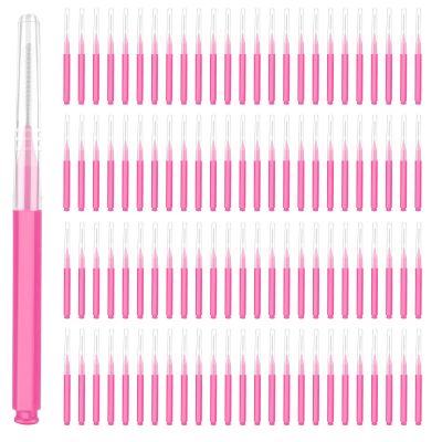 100PCS Pink Multifunctional Brow Lamination Brush, Eyebrow Brush with Cap, Brows Tint Brushes Micro Eyebrow Brushes for Eyelash and Eye Brow Extensions Tool