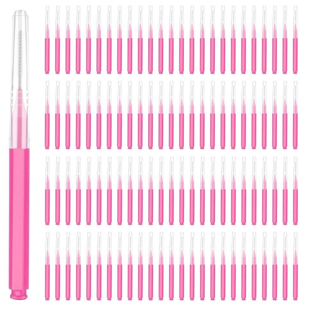 100PCS Pink Multifunctional Brow Lamination Brush, Eyebrow Brush with Cap, Brows Tint Brushes Micro Eyebrow Brushes for Eyelash and Eye Brow Extensions Tool