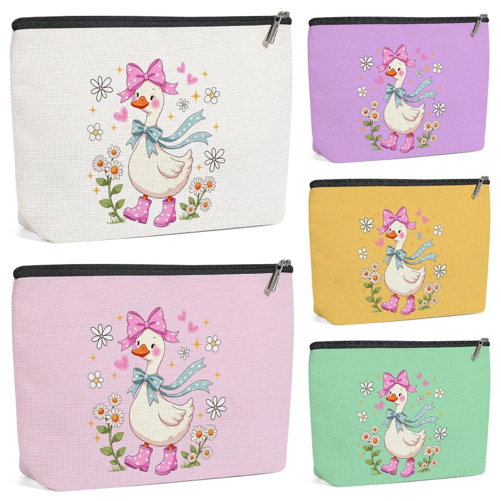 5 Pack Floral Coquette Cute Bow Animal Goose Decor Lovers Gift Goose Gifts Makeup Bag, Travel Cosmetic Bags for Women, Mom Sister Bestie Doctor Toiletry Bag Birthday Christmas Appreciation Graduation