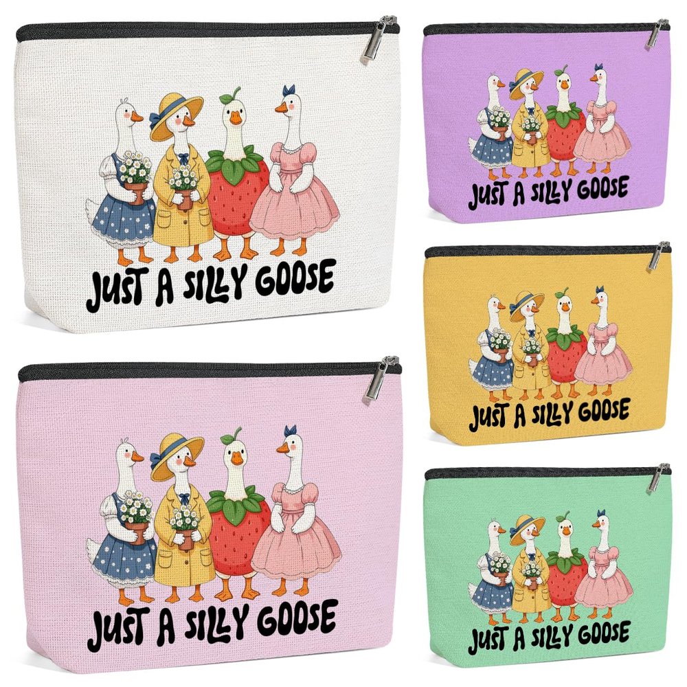 5 Pack Funny Cute Animal Goose Decor Lovers Gift Goose Gifts Makeup Bag, Travel Cosmetic Bags for Women,Sister Doctor Coworker Leader Mom Grandma Toiletry Bag Girls Trip Birthday Christmas Thank You