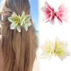 2 PCS Hawaiian Flower Hair Clips for Women Orchid Hair Claw Clips Artificial Hibiscus Flower Hair Barrettes for Wedding Bridal Beach Party(Pink White+Yellow White) view 2