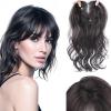 18" Invisible Natural Wavy Hair Topper with Curtain Bangs Forehead Invisible Top Hairpiece Free Part Clip in Hair Topper Wiglet Hairpiece Brown Black view 1