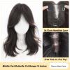 18" Invisible Natural Wavy Hair Topper with Curtain Bangs Forehead Invisible Top Hairpiece Free Part Clip in Hair Topper Wiglet Hairpiece Brown Black view 2
