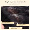 18" Invisible Natural Wavy Hair Topper with Curtain Bangs Forehead Invisible Top Hairpiece Free Part Clip in Hair Topper Wiglet Hairpiece Brown Black view 3