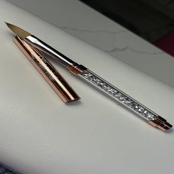 Crystal Rhinestone Nail Art Brush Set, Rose Gold Handle, Professional Acrylic Liner and Detail Brush, 2-Piece