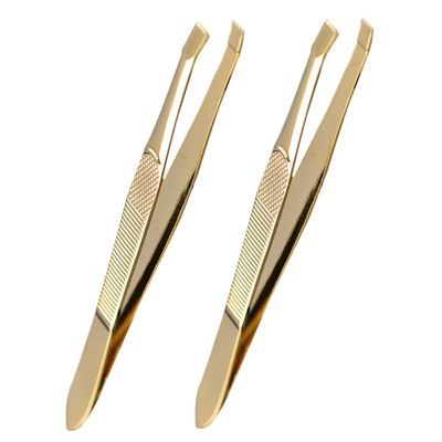 BAZEITFLOW 2pcs Stainless Steel Eyebrow Tweezers Plated Precision Tweezers for Eyebrow Trimming and Facial Hair Removal Portable Beauty Tools for Crafting and Grooming