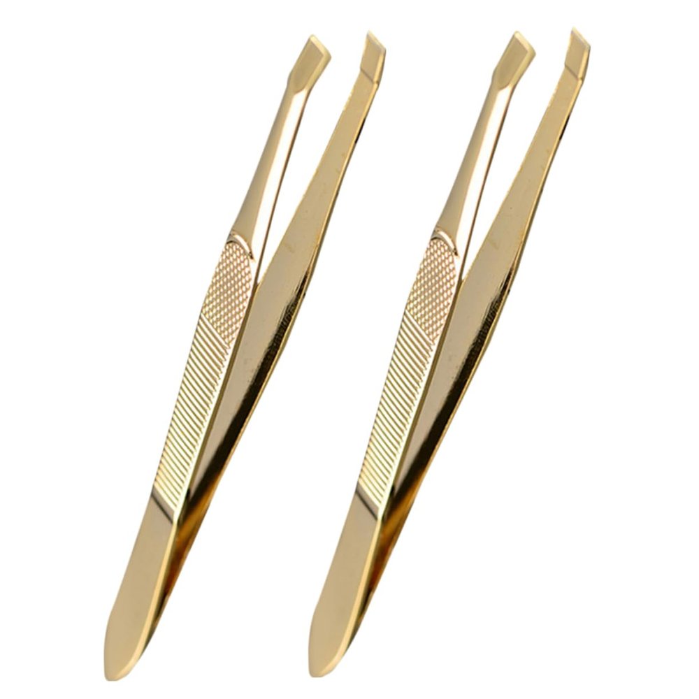BAZEITFLOW 2pcs Stainless Steel Eyebrow Tweezers Plated Precision Tweezers for Eyebrow Trimming and Facial Hair Removal Portable Beauty Tools for Crafting and Grooming