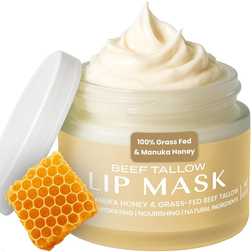 Body Restore Grass Fed Beef Tallow Lip Mask, with Manuka Honey  Christmas Stocking Stuffers, White Elephant, Hydrating Moisture, Travel Essentials, Self Care, Birthday Gifts for Women, Men  Vanilla
