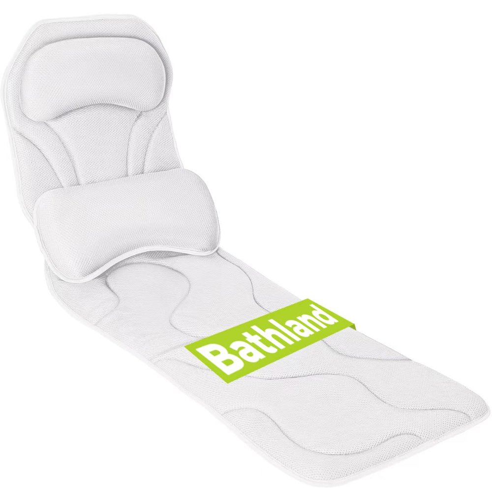 Bathland Full Body Bath Pillow for Tub - Extra Long & Thick Tub Pillow with Head, Back & Lumbar Support, 168 Non-Slip Suction Cups, Soft 5D Mesh Spa Cushion, Fits All Tubs-Gift for Soaking