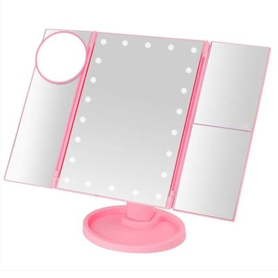 22 LED Makeup Mirror Touch Screen Table Mirror with Light 3 Fold Adjustable Vanity Cosmetic Mirrors USB Dual Power Supply 3X/10X (Color :)